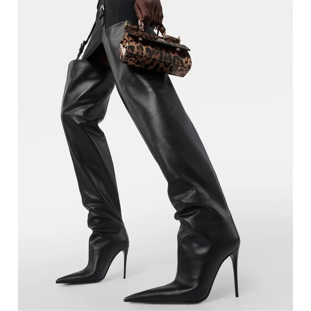 Elegant Crystal Pointed Toe Lace-Up High Heel Boots