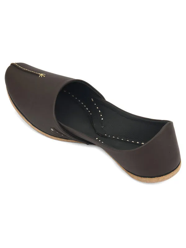 Men's Indian Ethnic Handrafted Coffee Brown Premium Leather Footwear - Desi Colour
