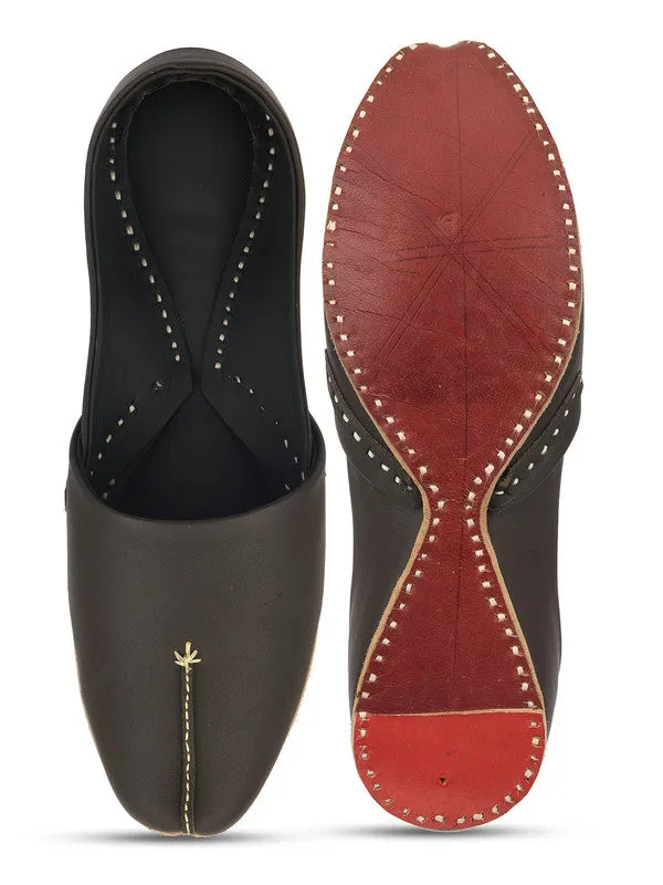 Men's Indian Ethnic Handrafted Coffee Brown Premium Leather Footwear - Desi Colour