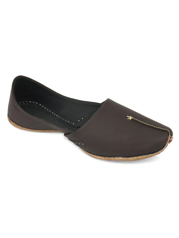 Men's Indian Ethnic Handrafted Coffee Brown Premium Leather Footwear - Desi Colour