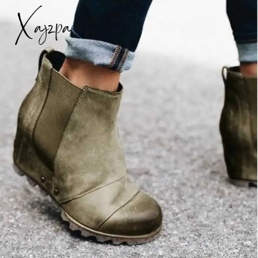 Xajzpa - Women Winter Slip On Wedge Boots