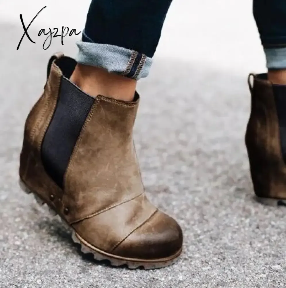 Xajzpa - Women Winter Slip On Wedge Boots